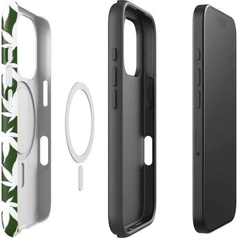 Marijuana Leaf White Pattern iPhone 16 Pro Max Magsafe Impact Case