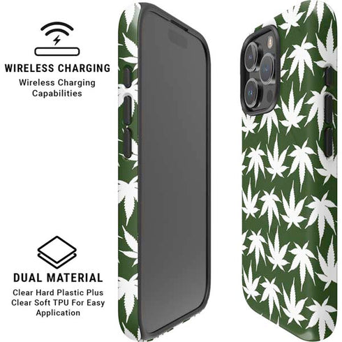 Marijuana Leaf White Pattern iPhone 16 Pro Max Magsafe Impact Case