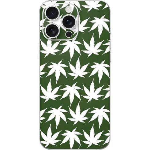 Marijuana Leaf White Pattern iPhone 16 Pro Max Skin