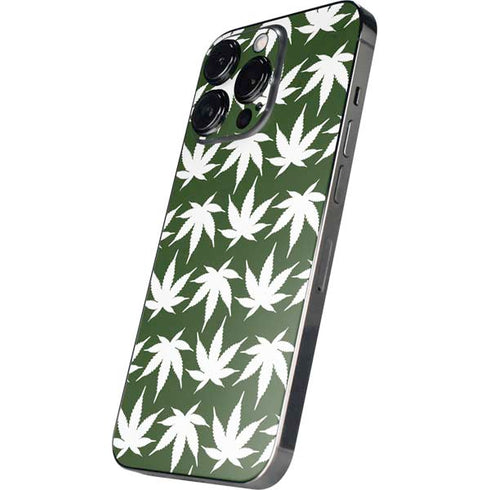 Marijuana Leaf White Pattern iPhone 16 Pro Max Skin