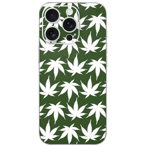 Marijuana Leaf White Pattern iPhone 16 Pro Skin
