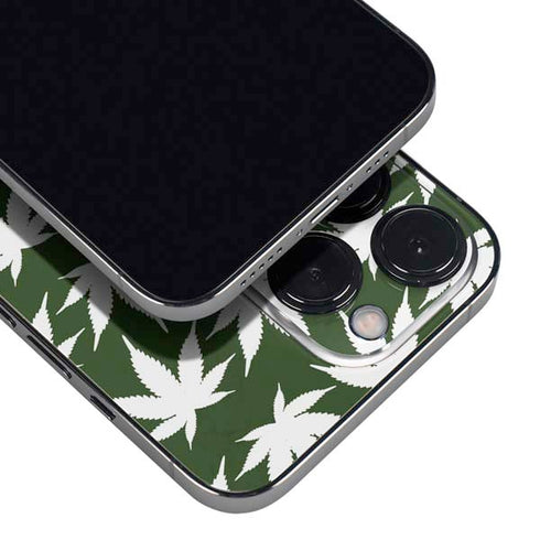 Marijuana Leaf White Pattern iPhone 16 Pro Skin