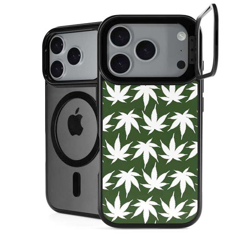 Marijuana Leaf White Pattern iPhone 18 Pro Kickstand Case