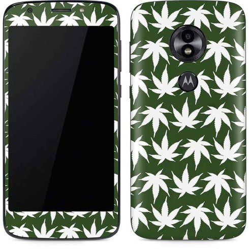 Marijuana Leaf White Pattern Moto E5 Play Skin