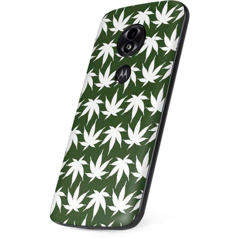 Marijuana Leaf White Pattern Moto E5 Play Skin