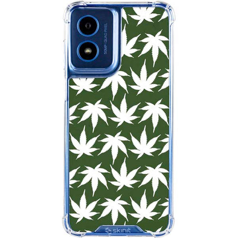 Marijuana Leaf White Pattern Moto G Play 4G (2024) Clear Case