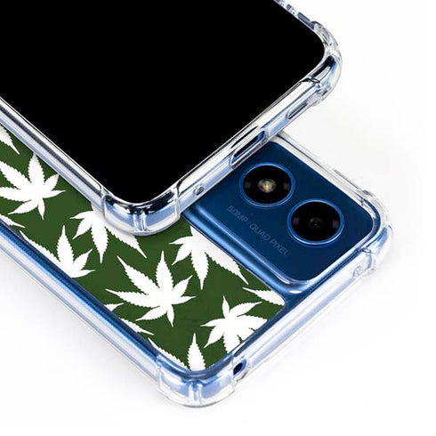 Marijuana Leaf White Pattern Moto G Play 4G (2024) Clear Case