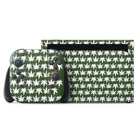 Marijuana Leaf White Pattern Nintendo Switch 2 (2025) with Joy-Con Skin
