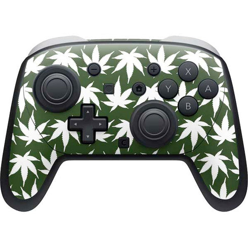 Marijuana Leaf White Pattern Nintendo Switch 2 (2025) Pro Controller Skin