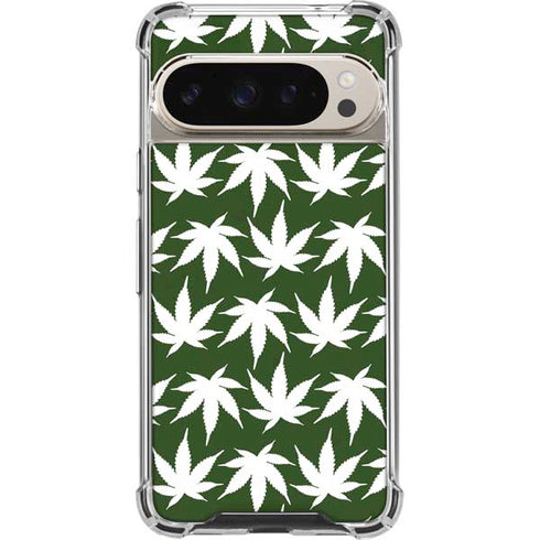 Marijuana Leaf White Pattern Pixel 9/9 Pro Clear Case