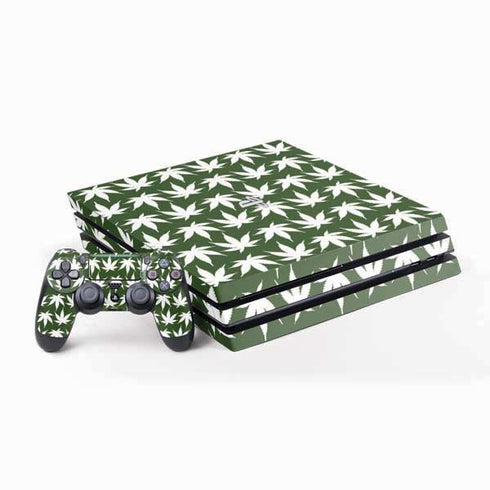 Marijuana Leaf White Pattern PlayStation PS4 Skins