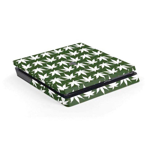 Marijuana Leaf White Pattern PS4 Slim Skin
