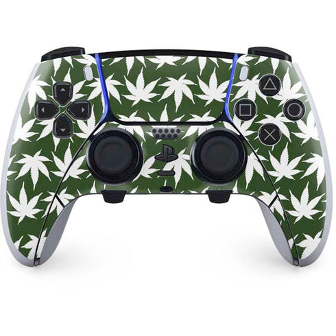 Marijuana Leaf White Pattern PS5 DualSense Edge Pro Controller Skin