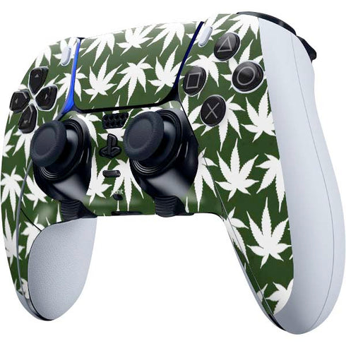 Marijuana Leaf White Pattern PS5 DualSense Edge Pro Controller Skin
