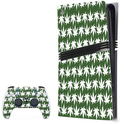 Marijuana Leaf White Pattern PS5 Pro Bundle Skin