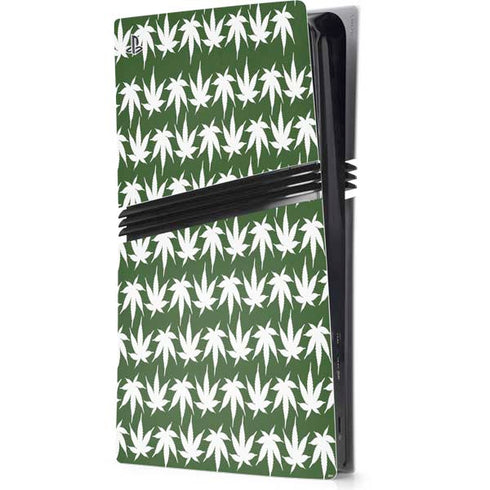 Marijuana Leaf White Pattern PS5 Pro Console Skin