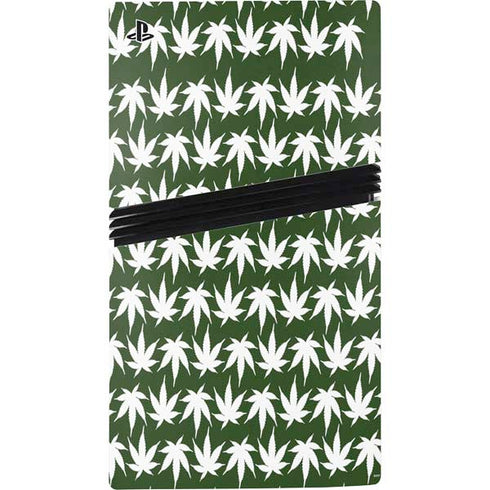 Marijuana Leaf White Pattern PS5 Pro Console Skin