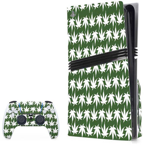 Marijuana Leaf White Pattern PlayStation PS5 Skins