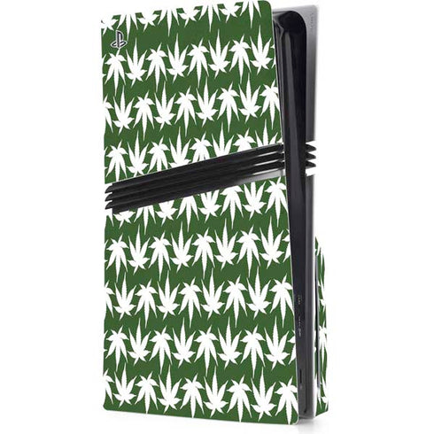Marijuana Leaf White Pattern PS5 Pro Disk Console Skin