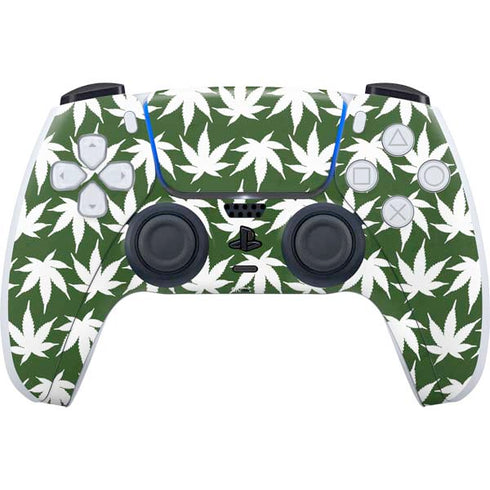 Marijuana Leaf White Pattern PlayStation PS5 Skins