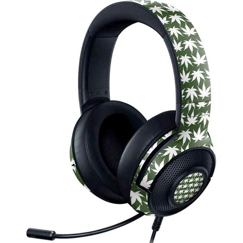 Marijuana Leaf White Pattern Razer Kraken X Skin