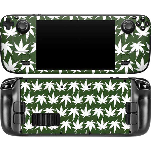 Marijuana Leaf White Pattern Steam Deck Handheld Gaming Computer OLED Skin