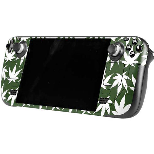 Marijuana Leaf White Pattern Steam Deck Handheld Gaming Computer OLED Skin