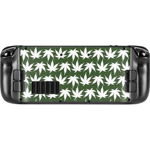 Marijuana Leaf White Pattern Steam Deck Handheld Gaming Computer OLED Skin