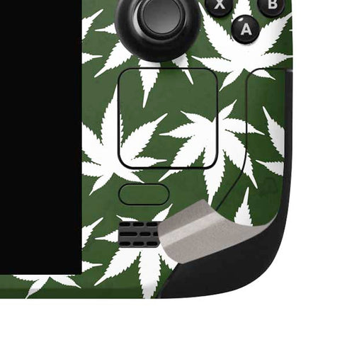 Marijuana Leaf White Pattern Steam Deck Handheld Gaming Computer OLED Skin