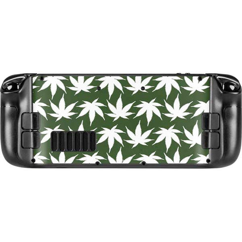 Marijuana Leaf White Pattern Steam Deck Handheld Gaming Computer Skin