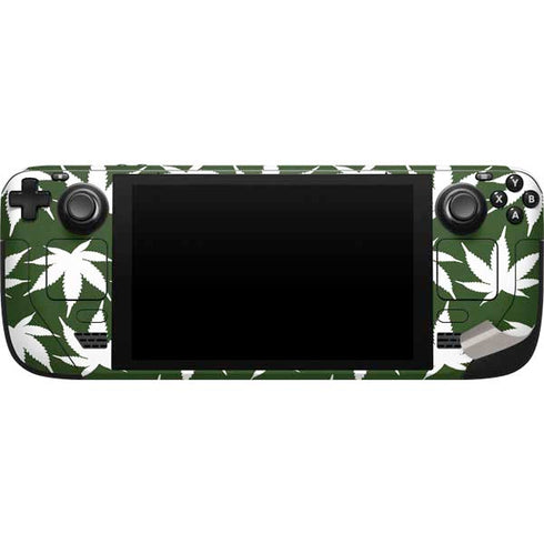 Marijuana Leaf White Pattern Steam Deck Handheld Gaming Computer Skin
