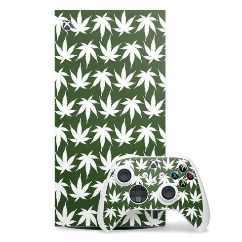 Marijuana Leaf White Pattern Xbox Series X Skins