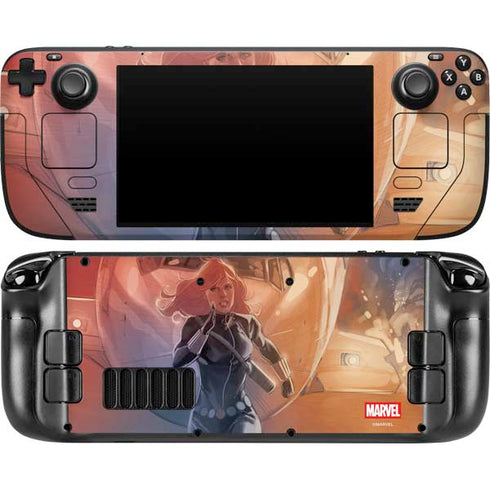 Marvel Black Widow Running Steam Deck Handheld Gaming Computer OLED Skin