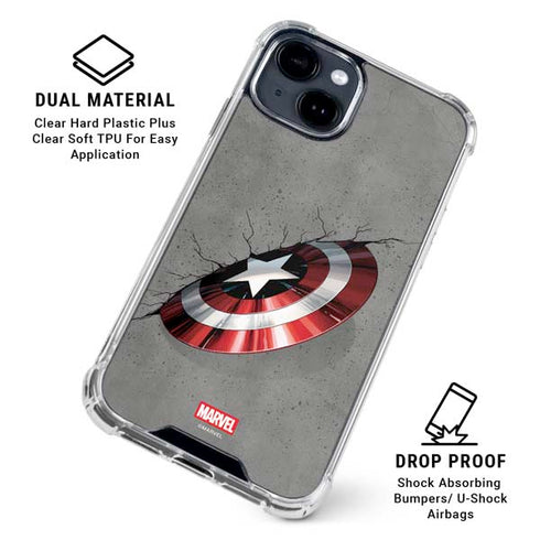 Marvel Captain America Shield Break iPhone 15 Plus Clear Case