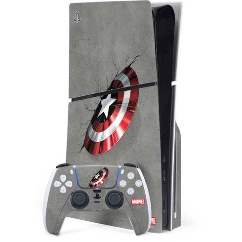 Marvel Captain America Shield Break PS5 Slim Disk Bundle Skin