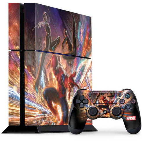 Marvel Spiderman Group Wall PS4 Console and Controller Bundle Skin