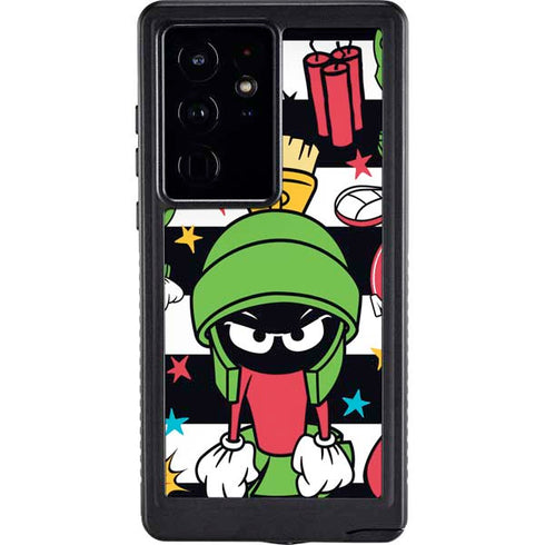 Looney Tunes Marvin the Martian Striped Patches Galaxy S24 Ultra Waterproof Case