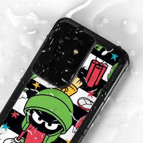 Looney Tunes Marvin the Martian Striped Patches Galaxy S24 Ultra Waterproof Case