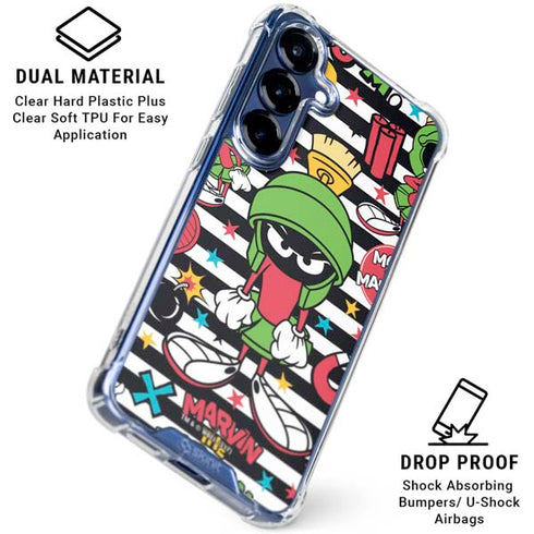 Looney Tunes Marvin the Martian Striped Patches Galaxy S25 Clear Case