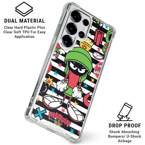 Looney Tunes Marvin the Martian Striped Patches Galaxy S25 Ultra Clear Case