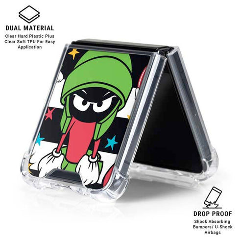 Looney Tunes Marvin the Martian Striped Patches Galaxy Z Flip7 Clear Case