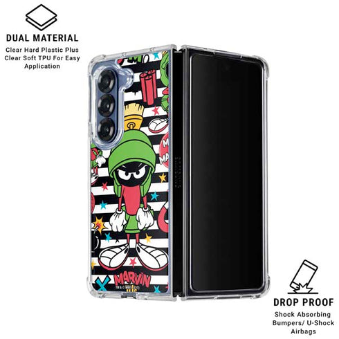 Looney Tunes Marvin the Martian Striped Patches Galaxy Z Fold7 Clear Case