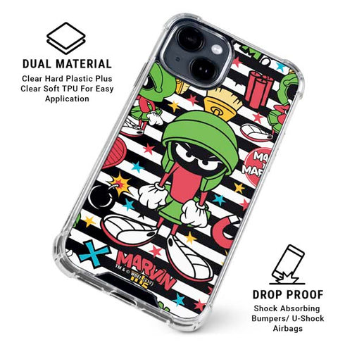 Looney Tunes Marvin the Martian Striped Patches iPhone 15 Clear Case
