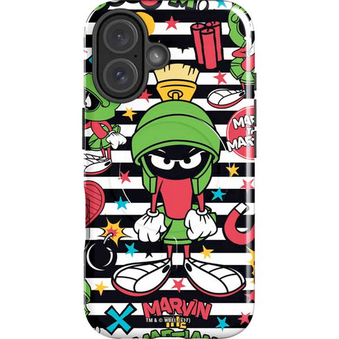 Looney Tunes Marvin the Martian Striped Patches iPhone 16 Magsafe Impact Case