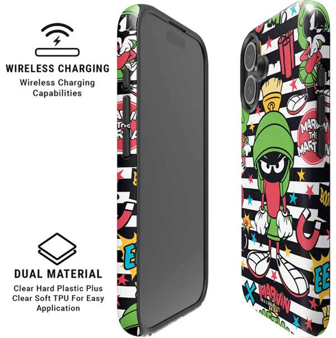 Looney Tunes Marvin the Martian Striped Patches iPhone 16 Magsafe Impact Case