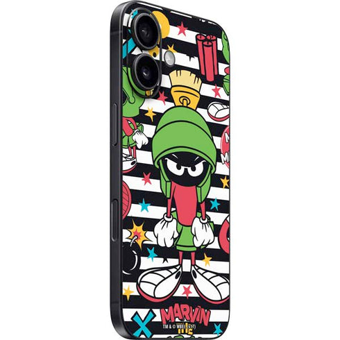 Looney Tunes Marvin the Martian Striped Patches iPhone 16 Plus Skin