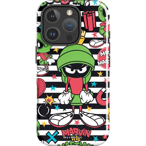 Looney Tunes Marvin the Martian Striped Patches iPhone 16 Pro Impact Case