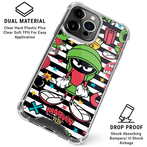 Looney Tunes Marvin the Martian Striped Patches iPhone 16 Pro Max Clear Case
