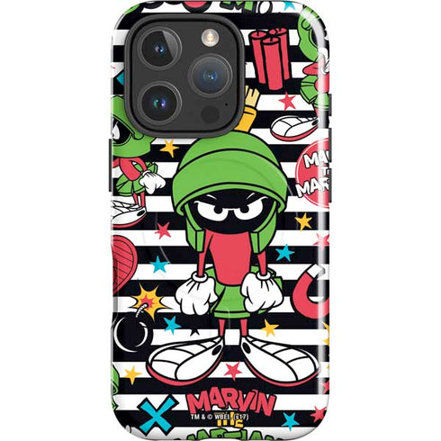 Looney Tunes Marvin the Martian Striped Patches iPhone 16 Pro Max Magsafe Impact Case