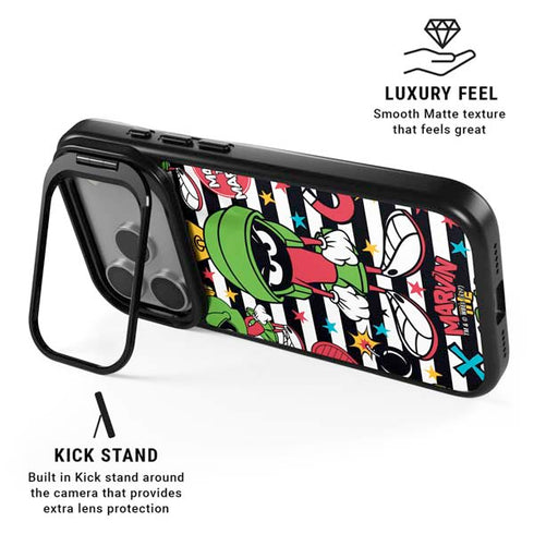 Looney Tunes Marvin the Martian Striped Patches iPhone 17 Pro Max Kickstand Case